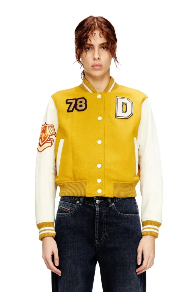 l-real-cp Cropped varsity jacket in wool and leather