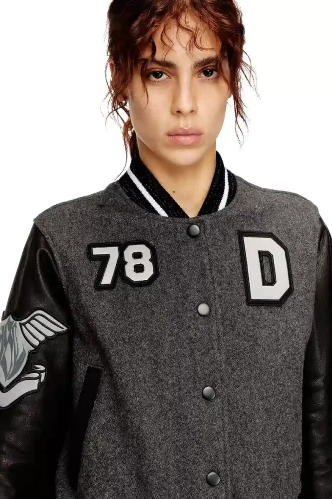 l-real-cp Cropped varsity jacket in wool and leather