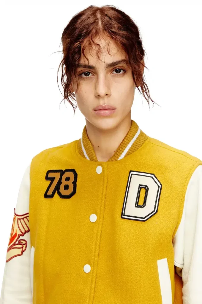 l-real-cp Cropped varsity jacket in wool and leather