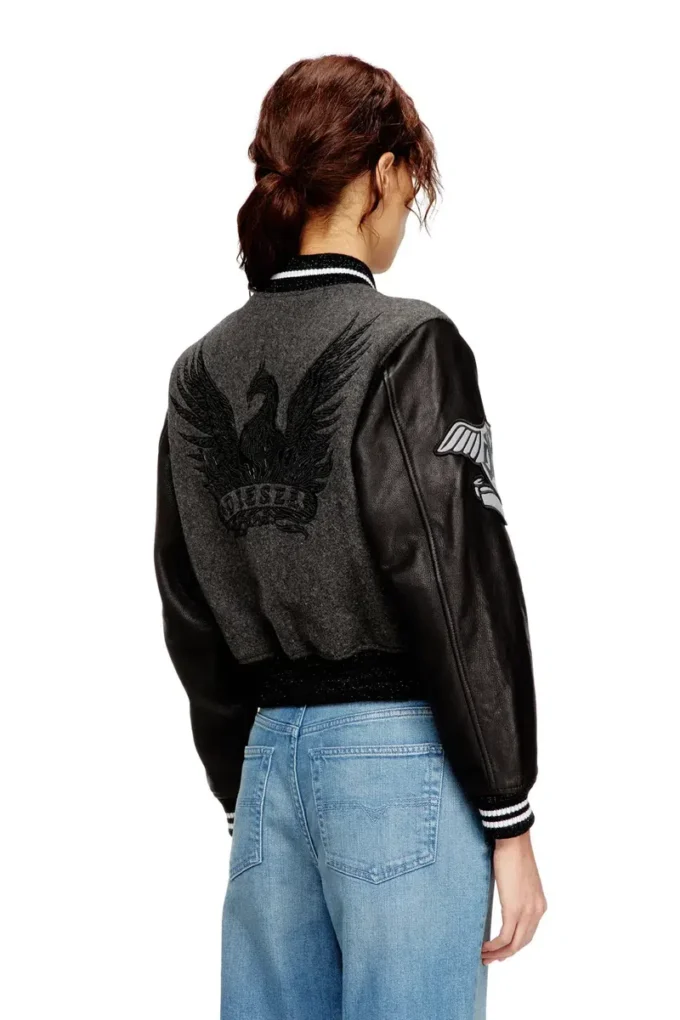 l-real-cp Cropped varsity jacket in wool and leather