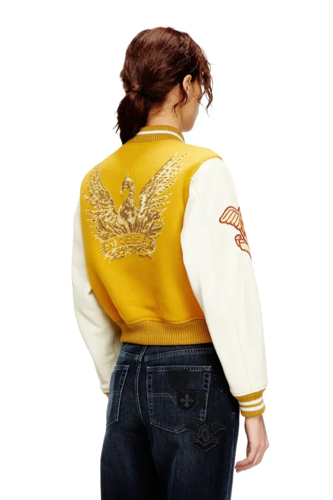 l-real-cp Cropped varsity jacket in wool and leather