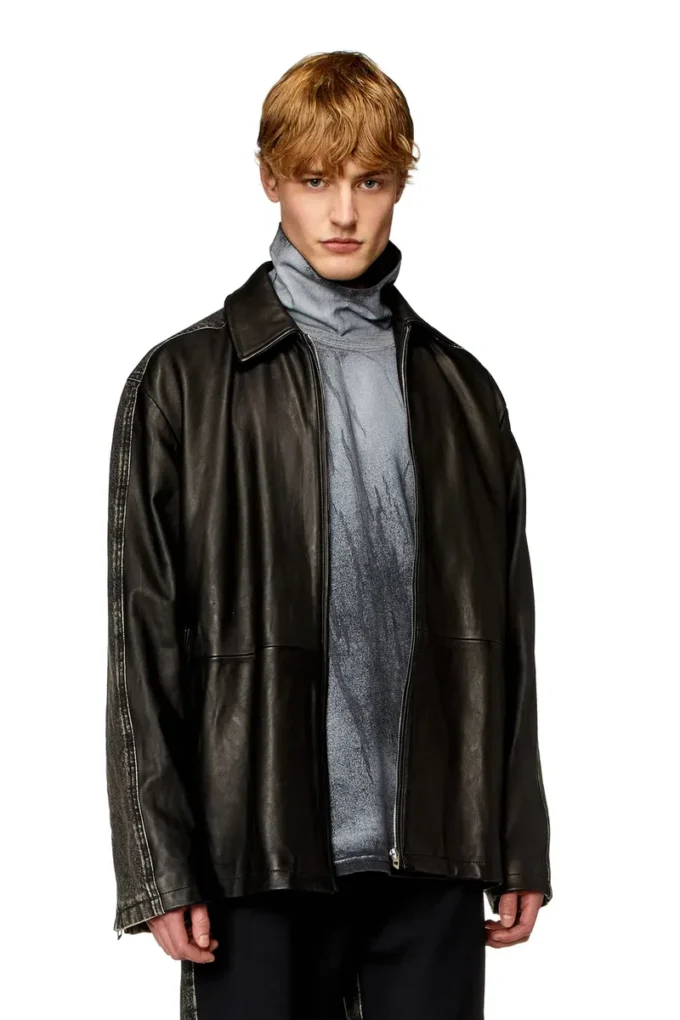 l-stoller Hybrid denim and leather jacket