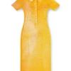l_tina 4eva dress Iridescent knit polo dress with lotus print