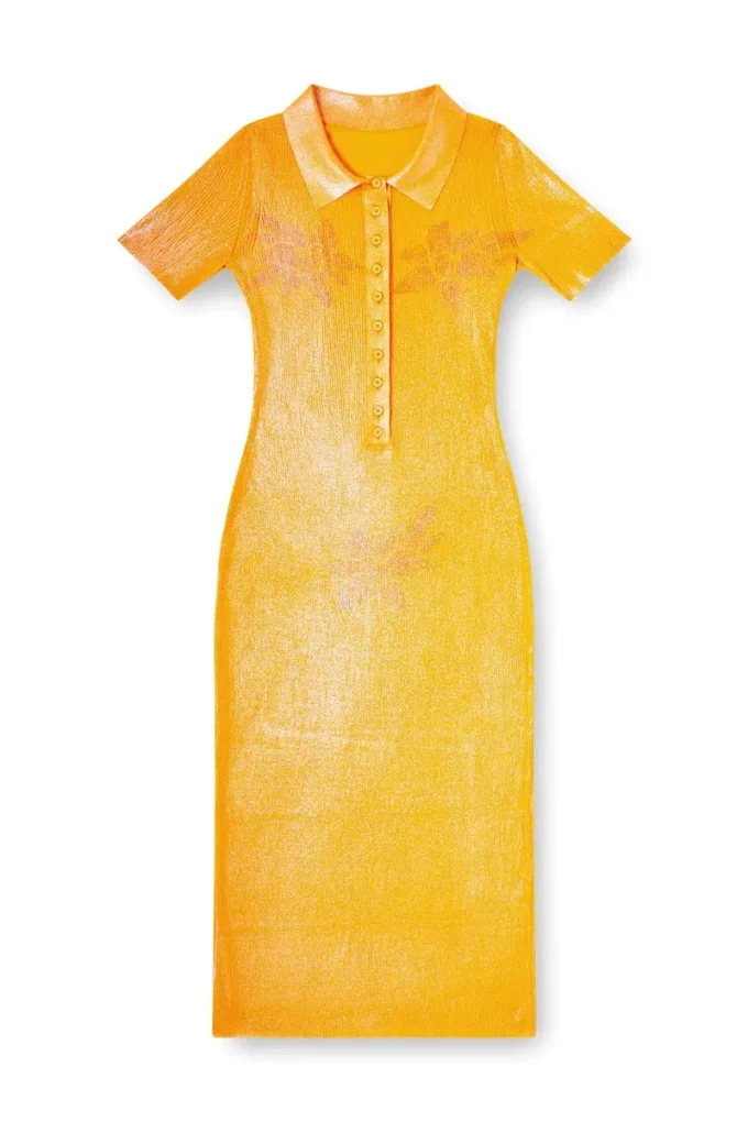 l_tina 4eva dress Iridescent knit polo dress with lotus print