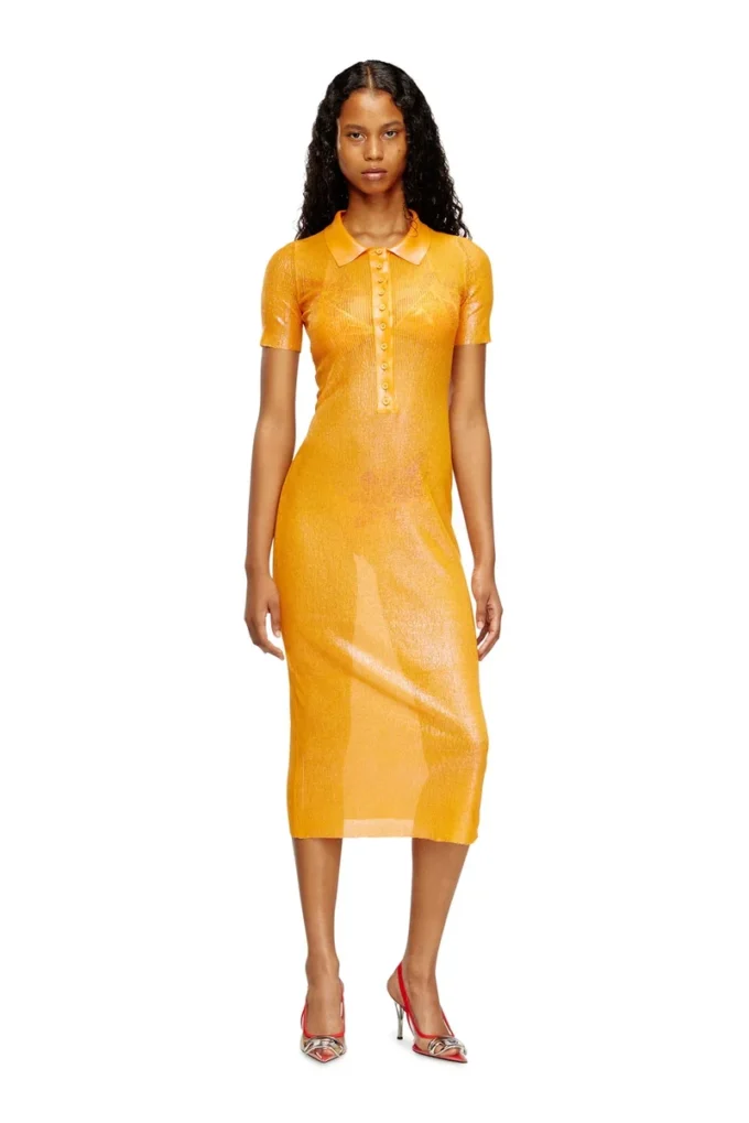 l_tina 4eva dress Iridescent knit polo dress with lotus print