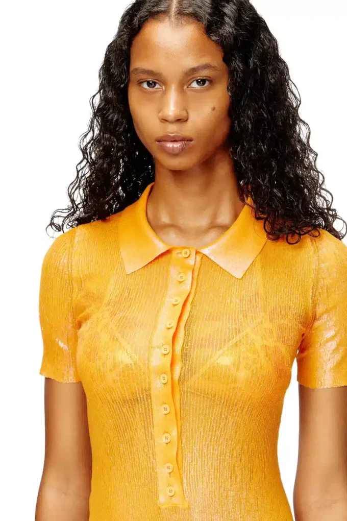 l_tina 4eva dress Iridescent knit polo dress with lotus print