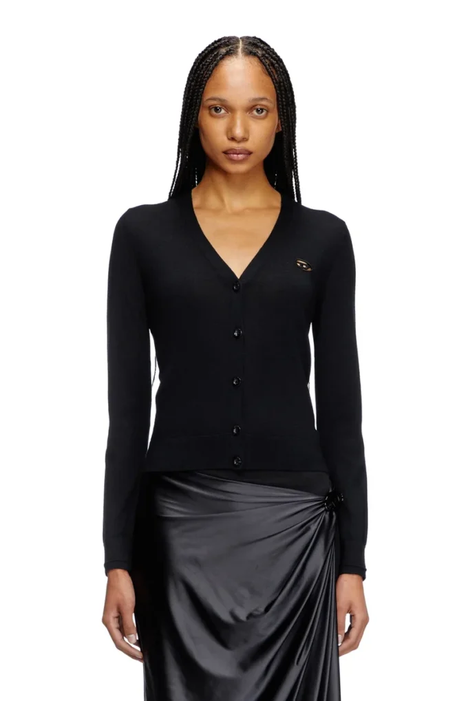 m-alima Wool cardigan with cut-out logo