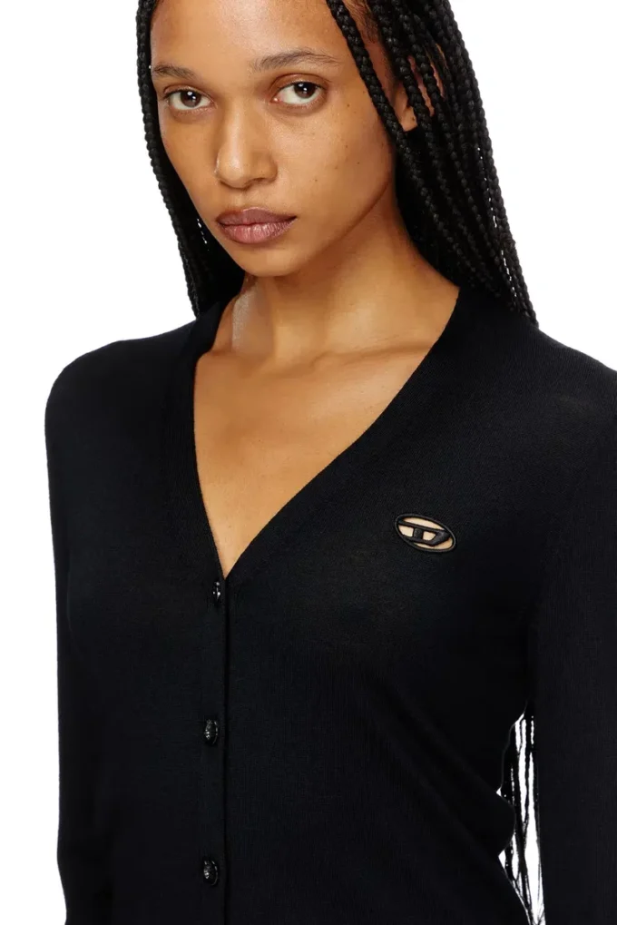 m-alima Wool cardigan with cut-out logo
