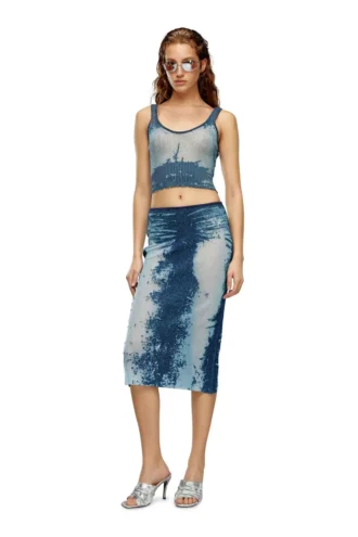 m-begonia Midi skirt in devoré metallic knit