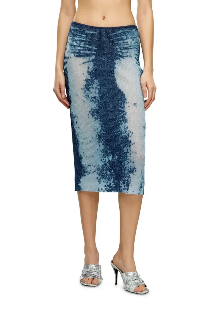 m-begonia Midi skirt in devoré metallic knit