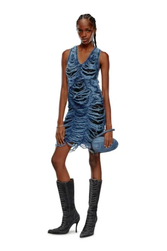 m-bianca Short dress in destroyed indigo knit