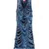m-bianca Short dress in destroyed indigo knit