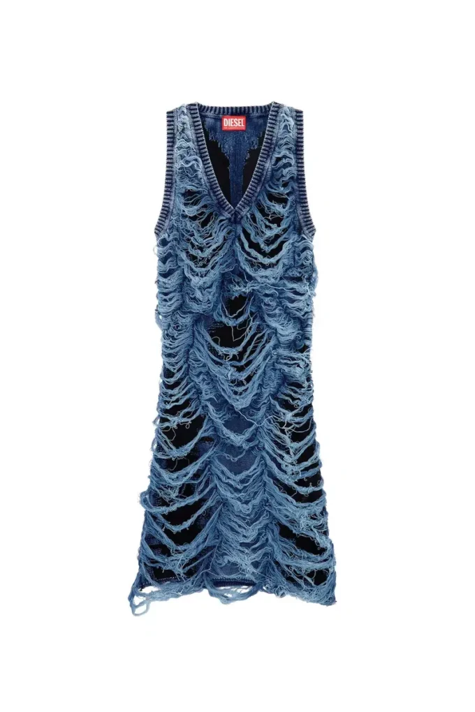 m-bianca Short dress in destroyed indigo knit