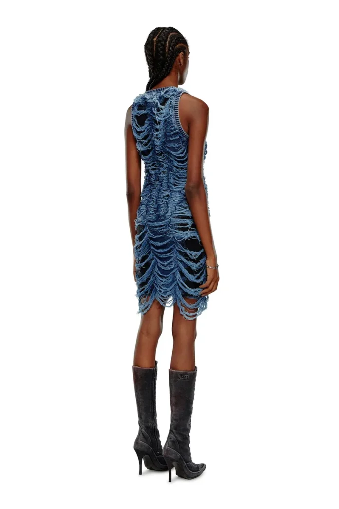 m-bianca Short dress in destroyed indigo knit
