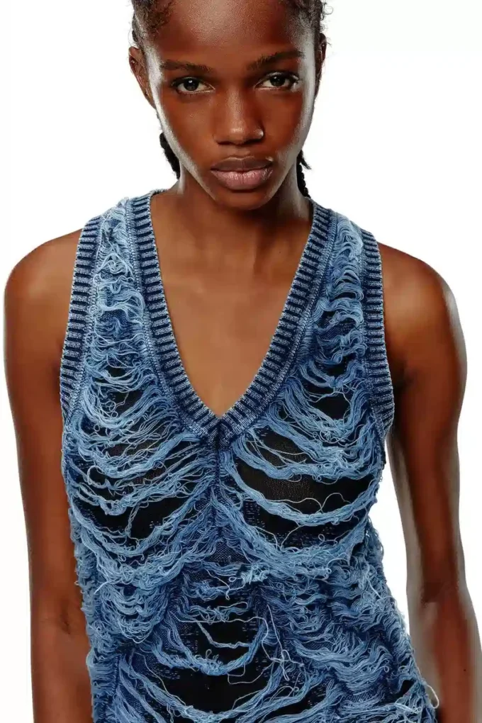 m-bianca Short dress in destroyed indigo knit
