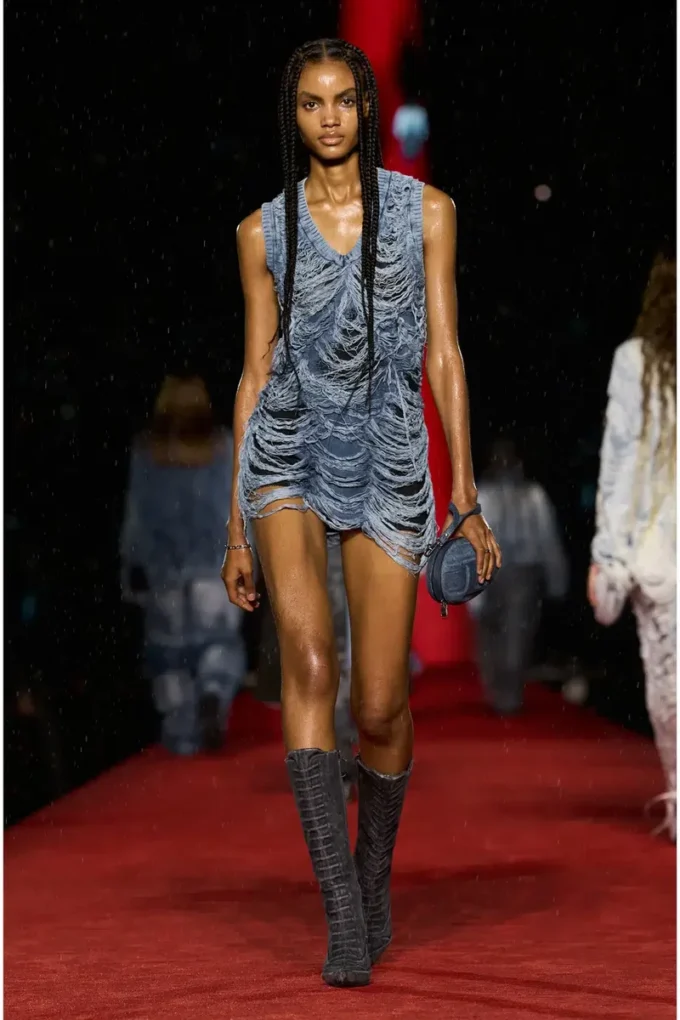 m-bianca Short dress in destroyed indigo knit