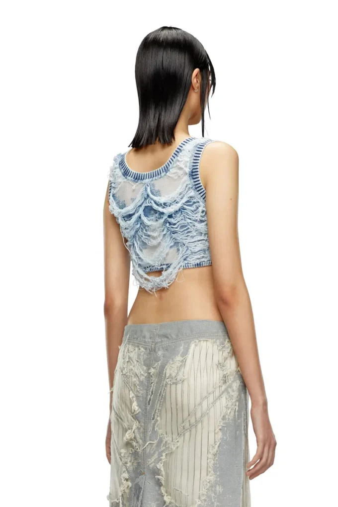 m-bletilla Bra top in destroyed indigo knit