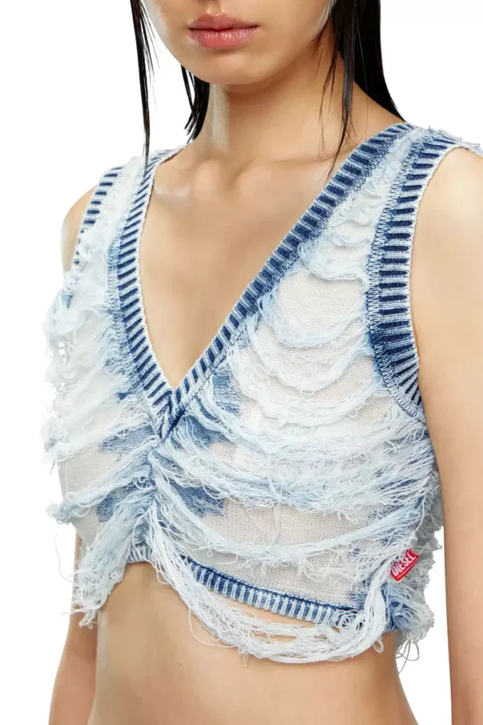 m-bletilla Bra top in destroyed indigo knit