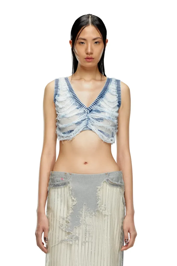 m-bletilla Bra top in destroyed indigo knit