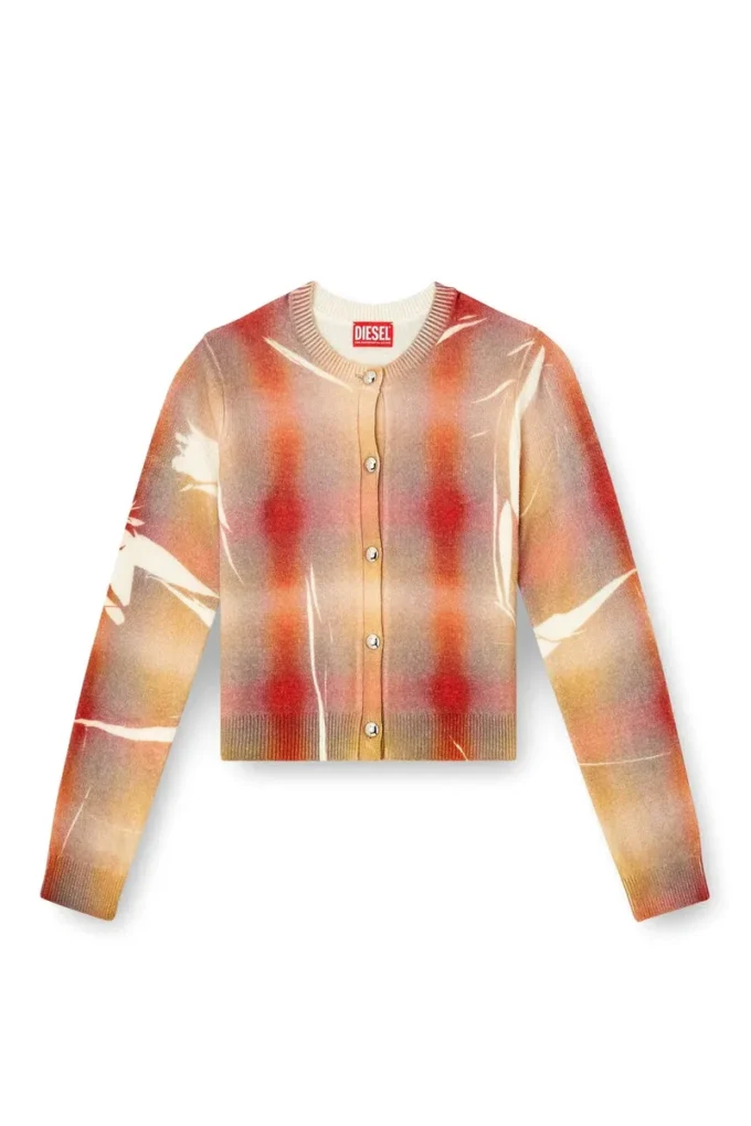 m-chloty Wool cardigan with distorted check print