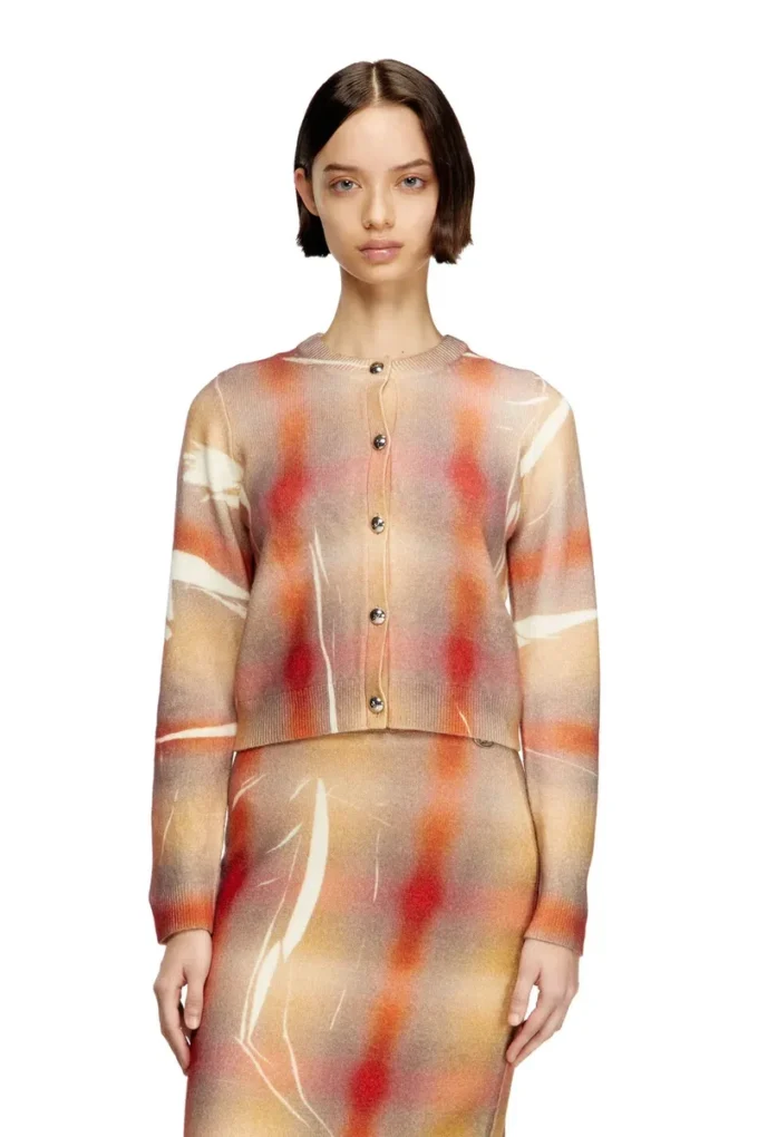m-chloty Wool cardigan with distorted check print