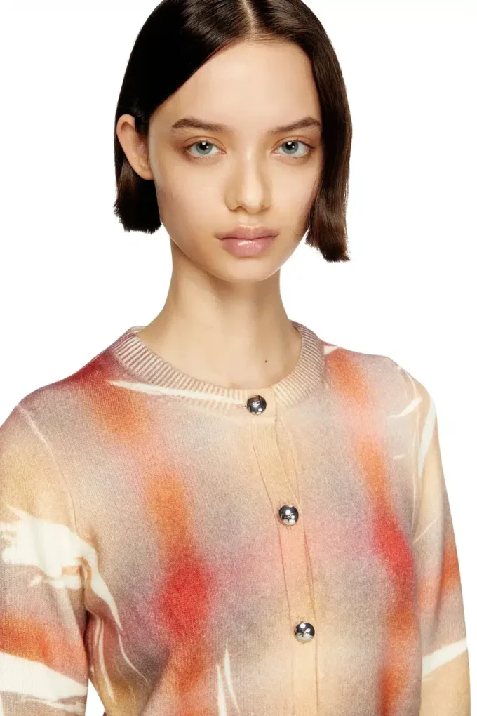 m-chloty Wool cardigan with distorted check print