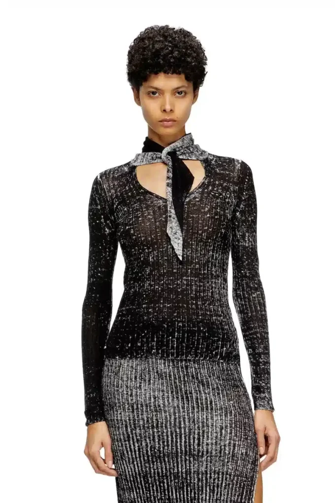 m-elan Keyhole neck-tie jumper in linen