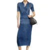m-fenny-drs Polo midi dress in denim-effect knit