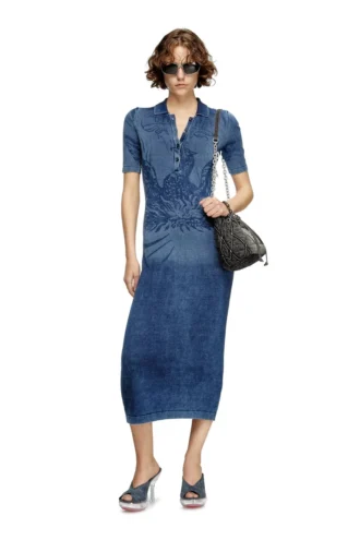 m-fenny-drs Polo midi dress in denim-effect knit