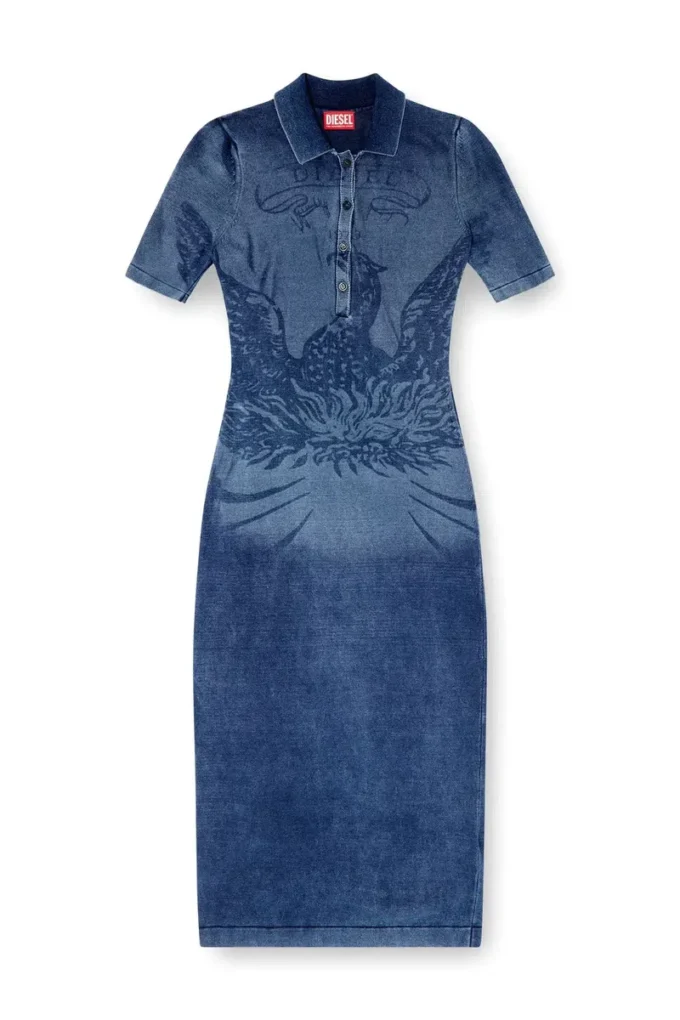 m-fenny-drs Polo midi dress in denim-effect knit