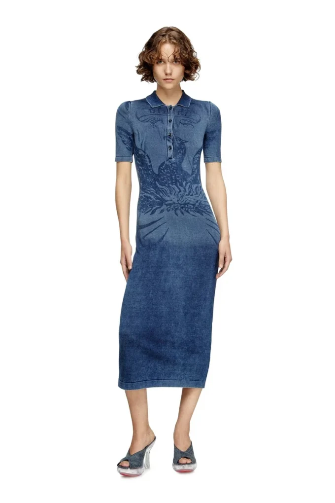 m-fenny-drs Polo midi dress in denim-effect knit
