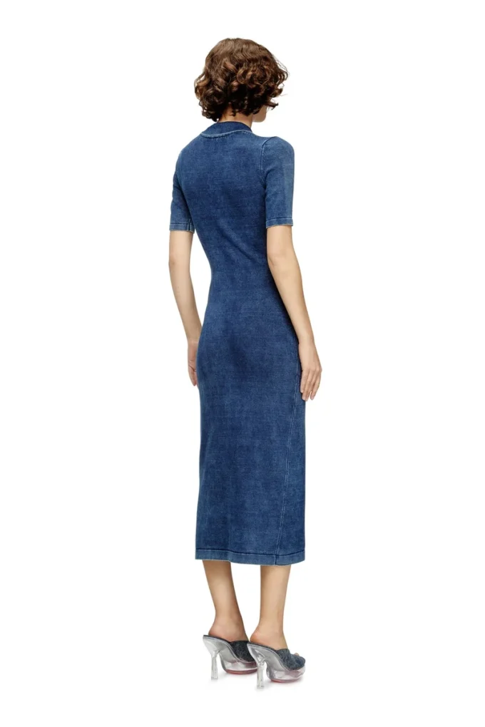 m-fenny-drs Polo midi dress in denim-effect knit