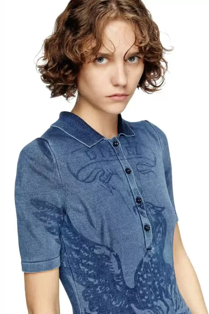 m-fenny-drs Polo midi dress in denim-effect knit