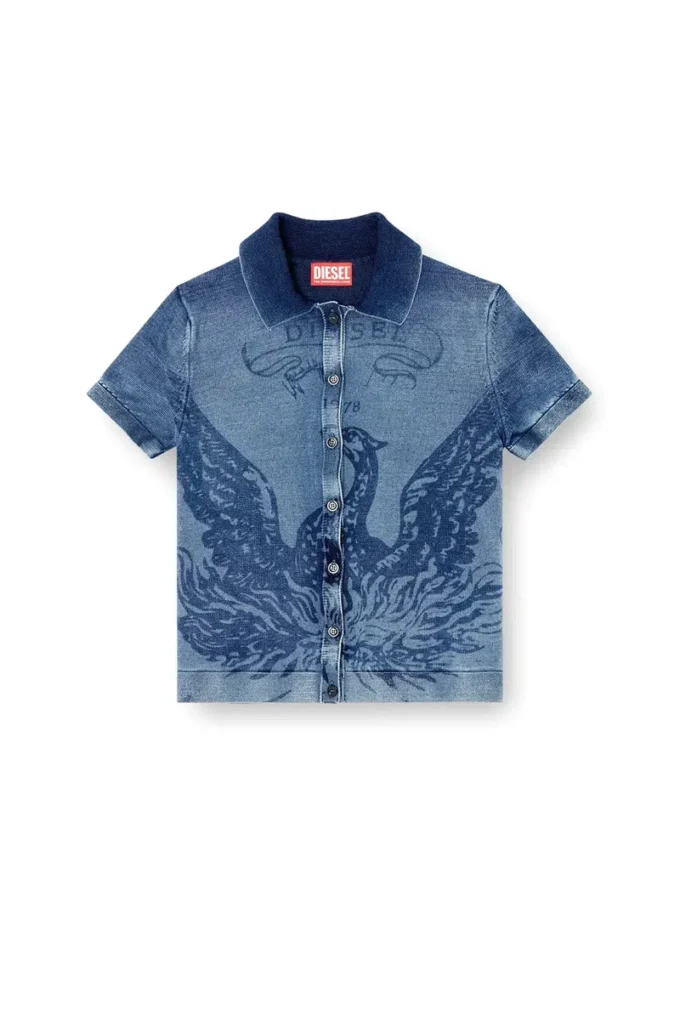 m-fenny Indigo shirt-cardigan with Phoenix logo