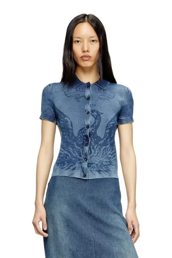 m-fenny Indigo shirt-cardigan with Phoenix logo