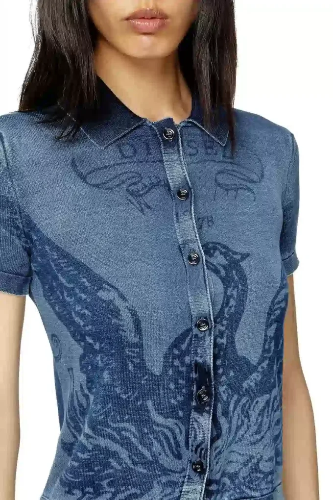 m-fenny Indigo shirt-cardigan with Phoenix logo