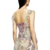 m-fiore Ruffle-shoulder knit top with medieval print