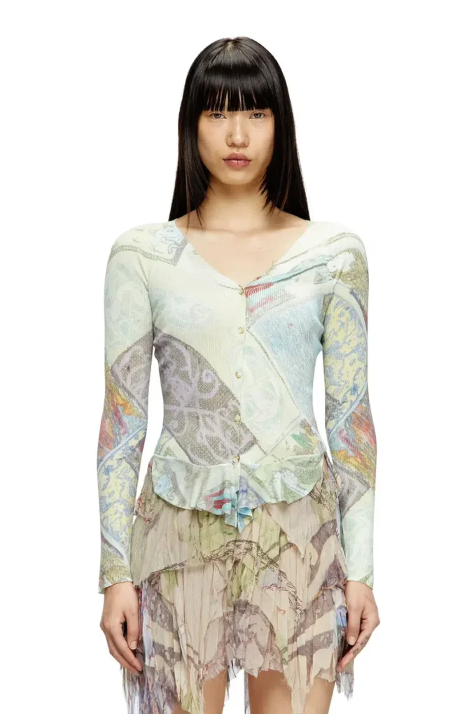 m-fiorina Cropped cardigan with medieval print