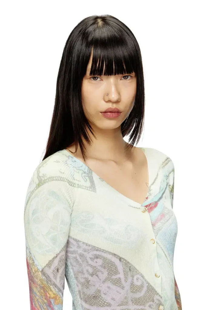 m-fiorina Cropped cardigan with medieval print