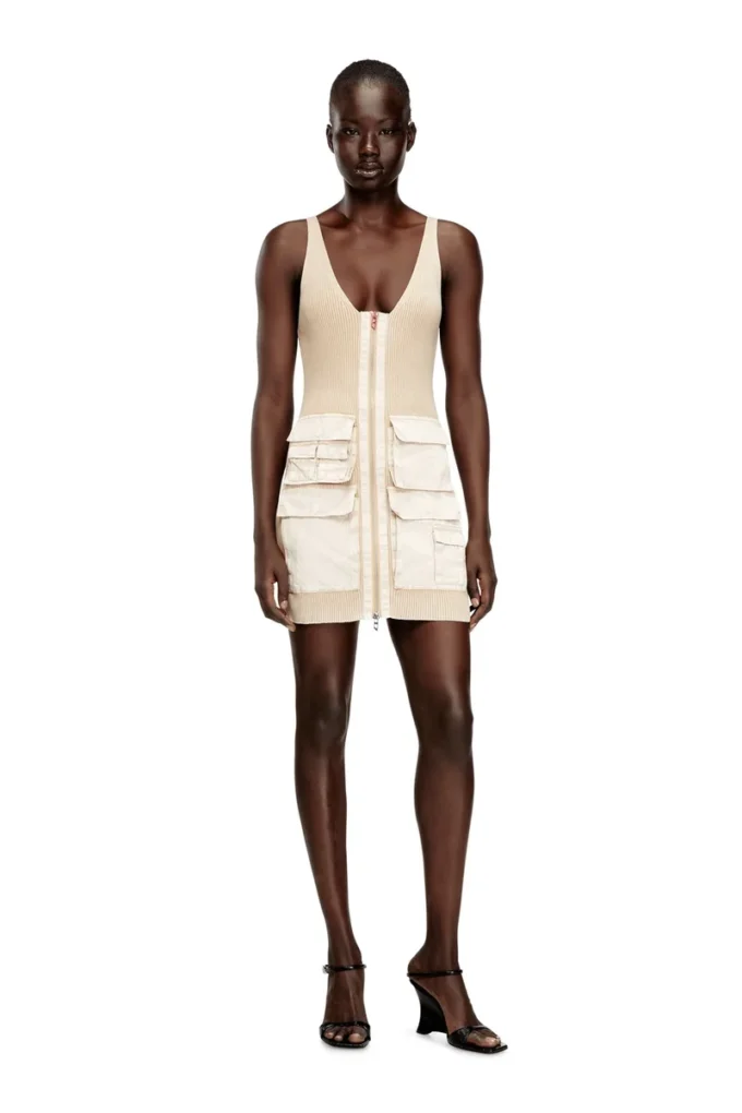 m-gabrielle Rib-knit short dress with cargo pockets