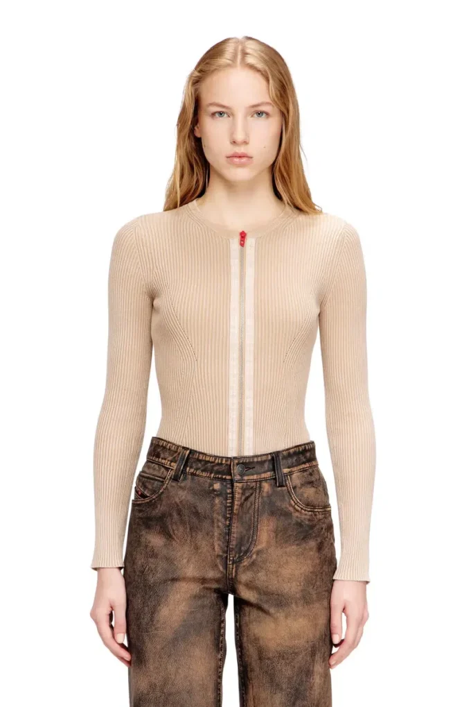 m-gilde Zip-up cardigan in ribbed cotton