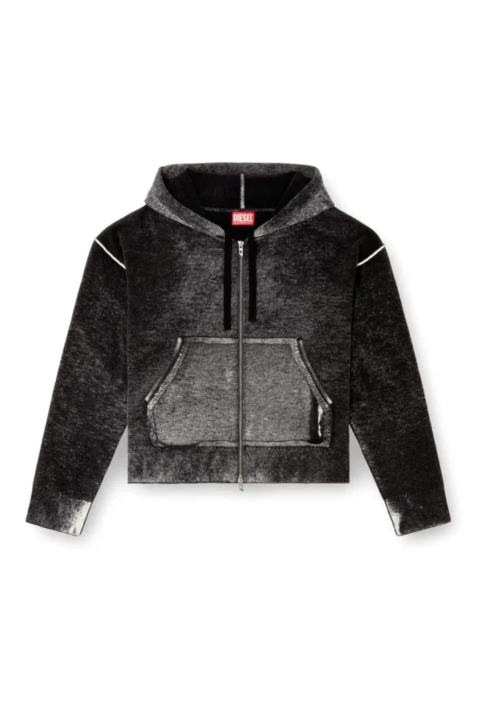 m-hermine Reverse-print hooded cardigan in wool
