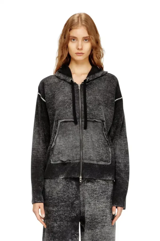 m-hermine Reverse-print hooded cardigan in wool