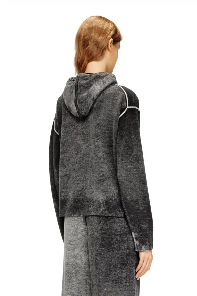 m-hermine Reverse-print hooded cardigan in wool