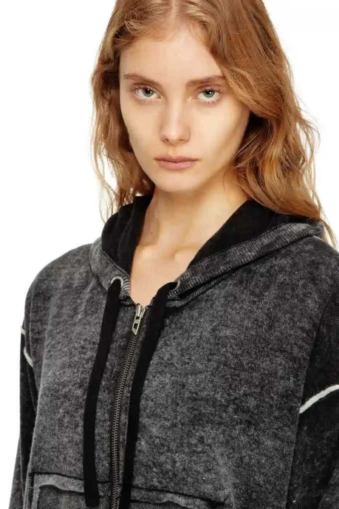 m-hermine Reverse-print hooded cardigan in wool