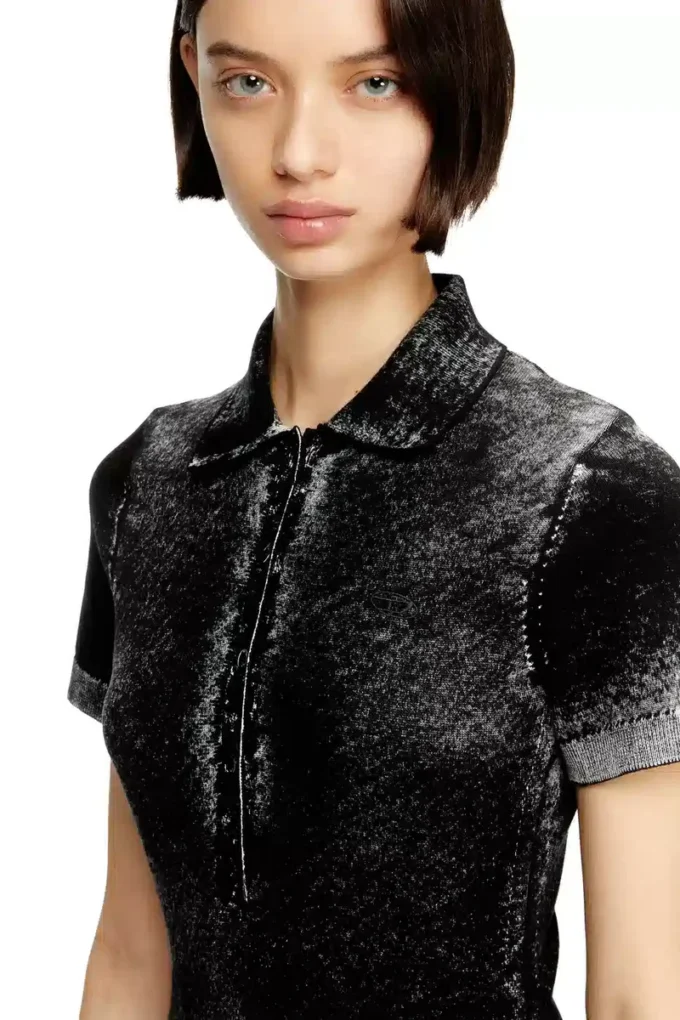 m-lourens Midi polo dress in reverse-printed knit