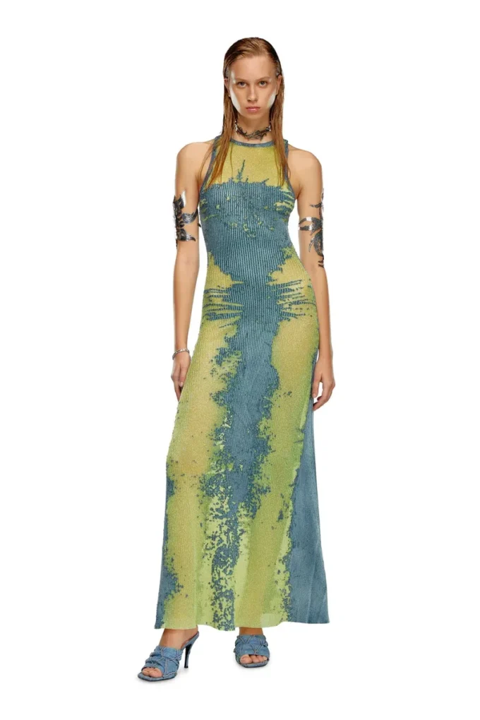 m-magias Long dress in devoré metallic knit