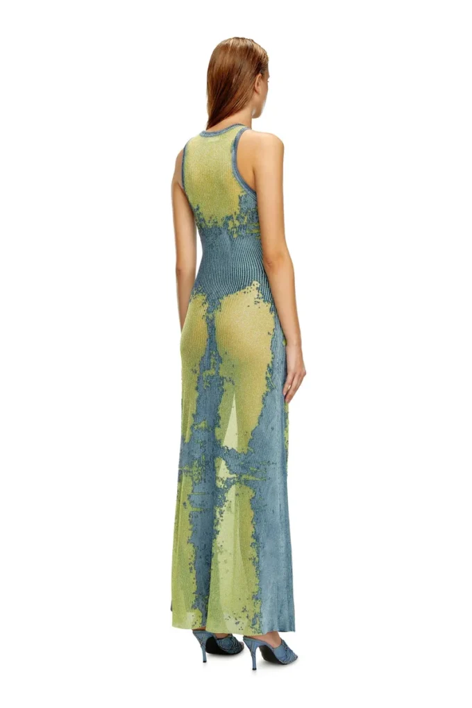 m-magias Long dress in devoré metallic knit