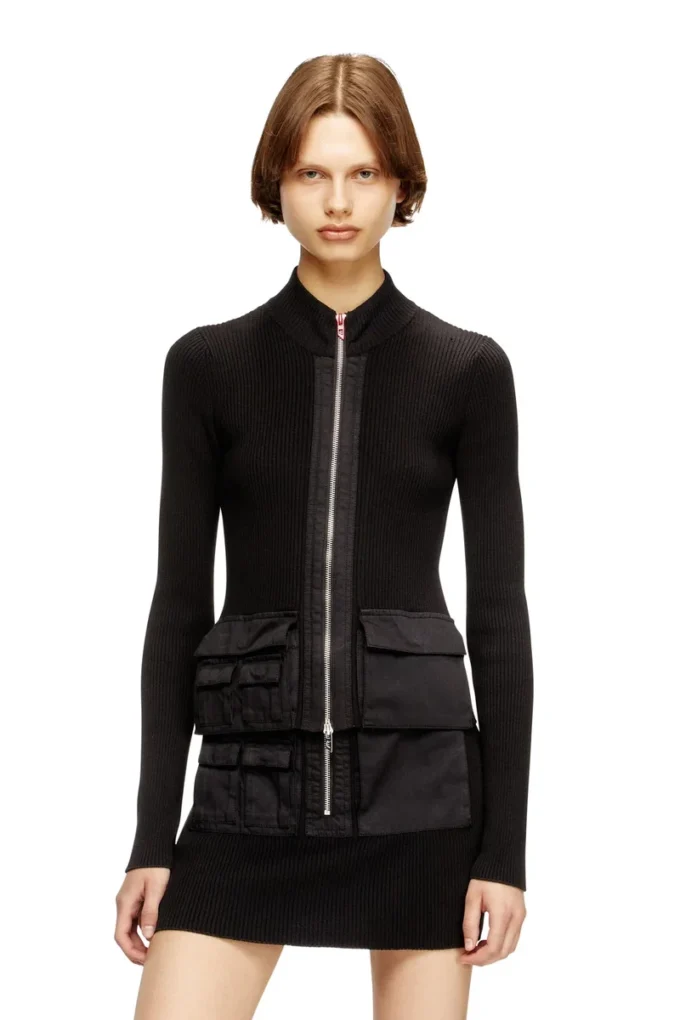 m-melissa Ribbed cardigan with cargo pockets