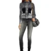 m-melissa Zip-up cardigan with denim cargo pockets